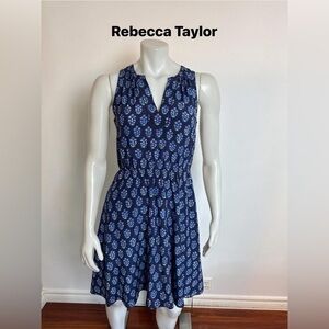 Rebecca Taylor - 100% SILK, navy floral sleeveless dress. Size: 2